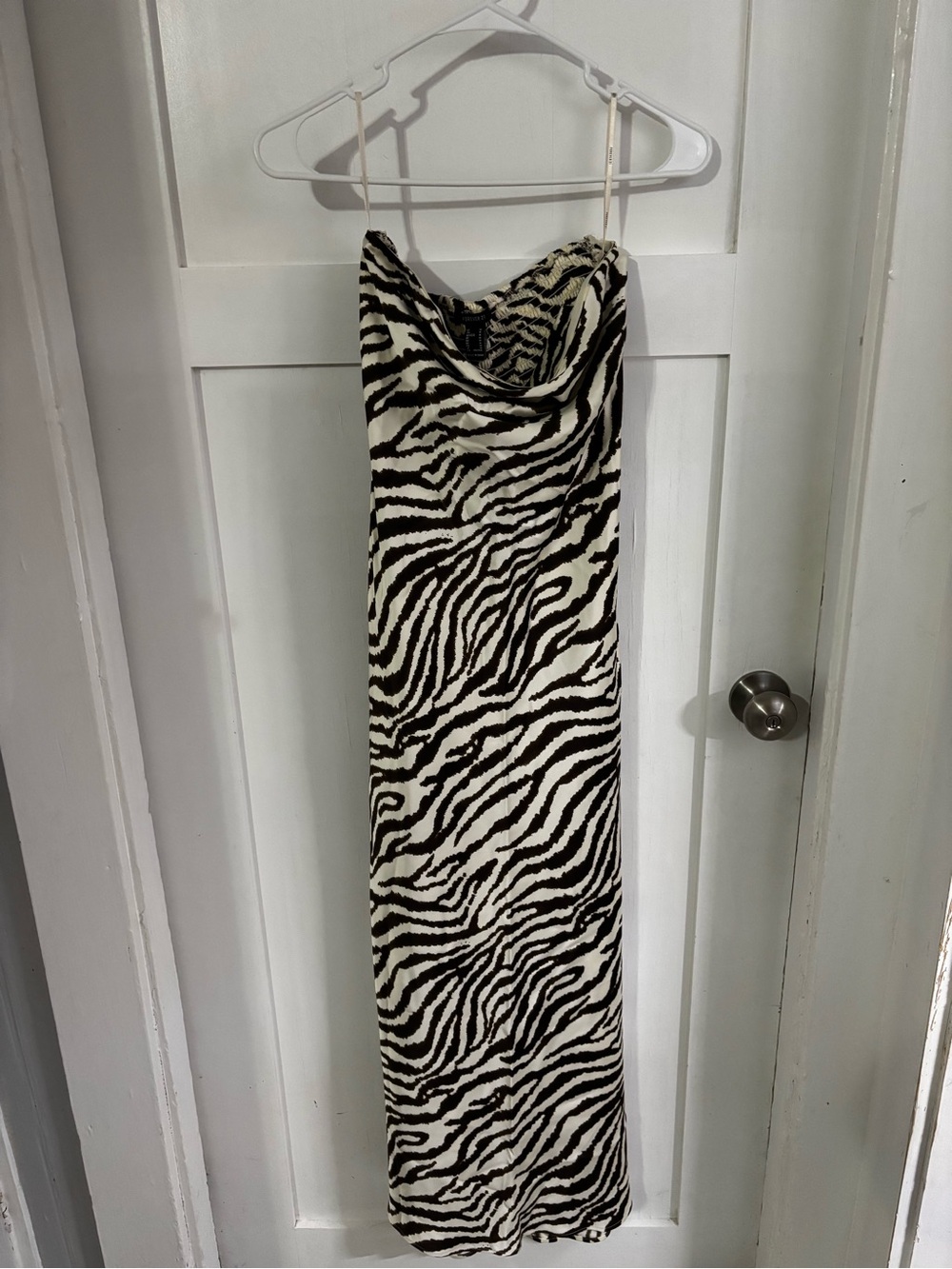 Forever 21 Brown & White Zebra-Print Slip Dress with Back Cut Out Size M NWT